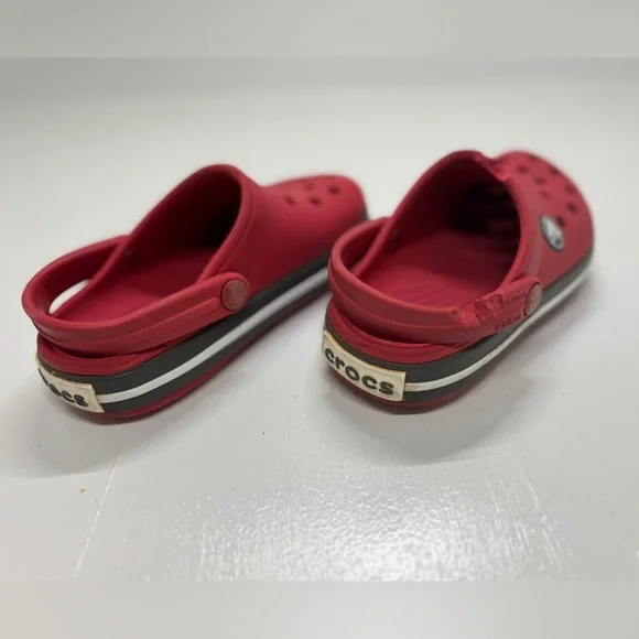 Kids Crocs red with white stripe size 8 - Picture 5 of 12